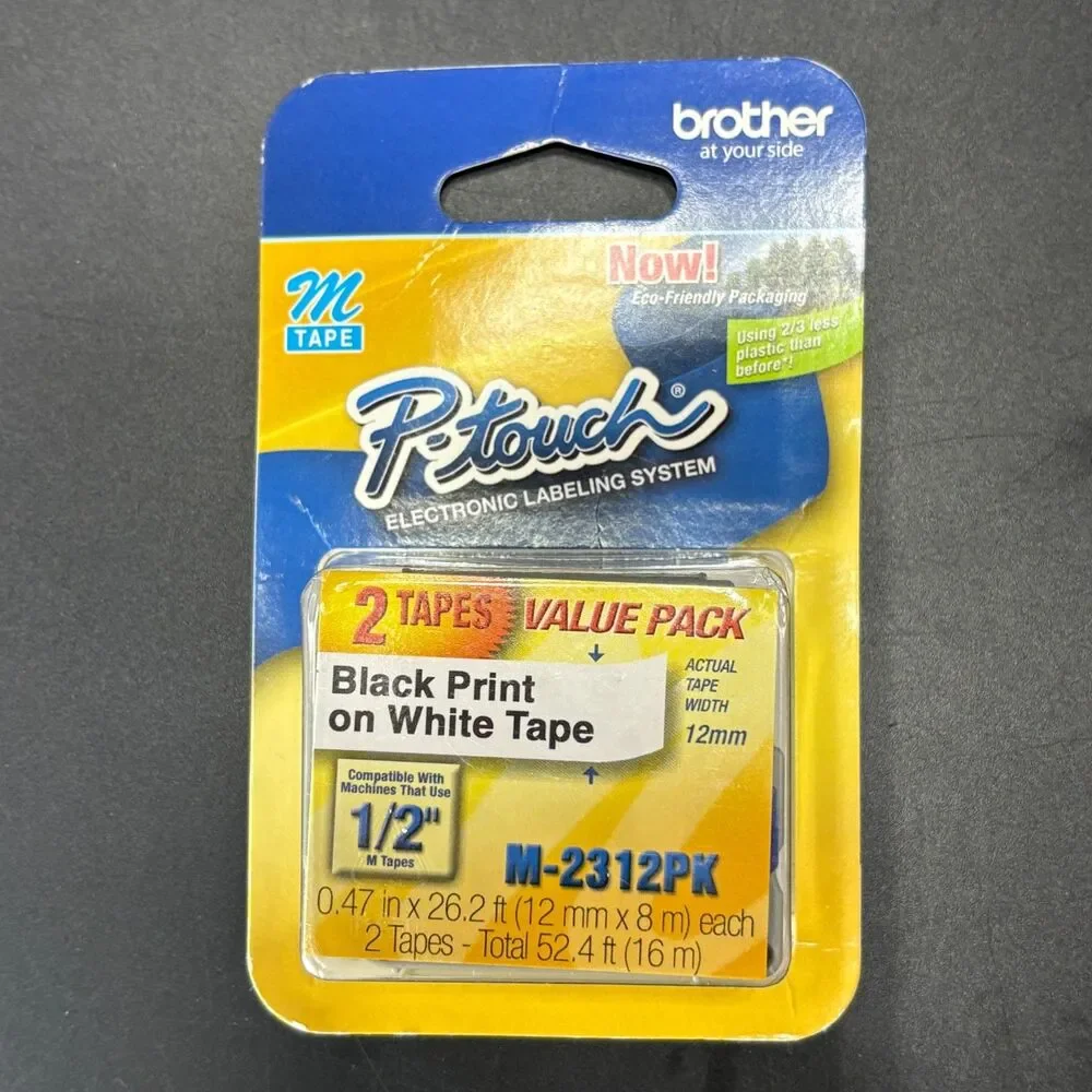 Brother Genuine P-touch M-2312PK Tape, 2 Pack, 1/2
